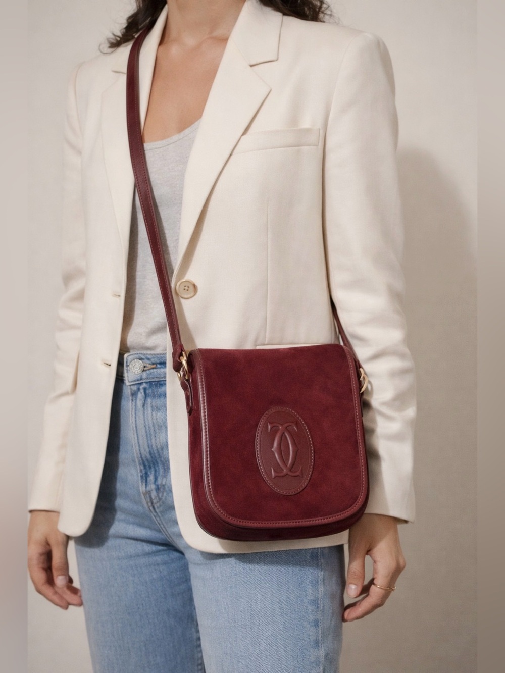 CARTIER 1970’s Suede Leather Flap Crossbody Saddle Bag Rare Antique Vintage